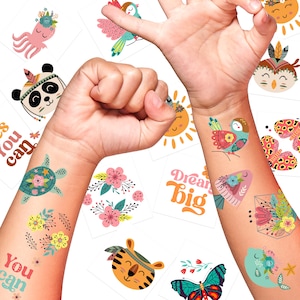 Tatuagens temporárias para crianças – 50 designs divertidos e coloridos, hipoalergênicos e pré-cortados, à prova d'água e duradouros, presente perfeito para meninos e meninas