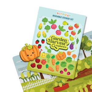 Set di adesivi Bonbaloo Garden – 42 adesivi gonfi riutilizzabili, set di gioco ecologico per frutta e verdura per bambini, regalo divertente ed educativo