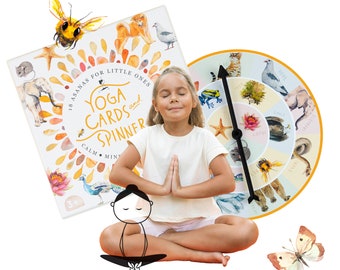 Tarjetas de yoga para niños con juego giratorio / Regalo de cumpleaños divertido y educativo para niños / 18 posturas de yoga, ejercicios de respiración y juegos