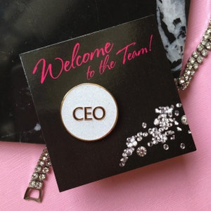 CEO Enamel Pin | White Glitter| Welcome to the Team Gift for Direct Sales Consultants | Team Gifts for Employees Direct Sales Team Gift