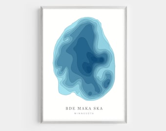 Bde Maka Ska Lake, Minnesota | PHOTO PRINT or CANVAS | Modern Minimalist Depth Map Wall Decor Art, Unframed