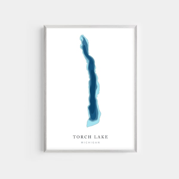 Torch Lake, Michigan | PHOTO or CANVAS Print | Minimalist Depth Map Art, UNFRAMED