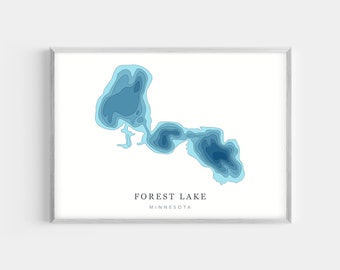 Forest Lake, Minnesota  | PHOTO or CANVAS Print | Minimalist Depth Map Art, UNFRAMED