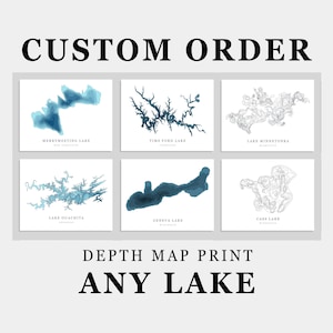 CUSTOM Lake Depth Map Photo Print or Canvas | Modern Minimalist Depth Map Wall Decor Art, Unframed