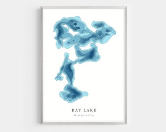 Bay Lake, Minnesota  | PHOTO or CANVAS Print | Minimalist Depth Map Art, UNFRAMED