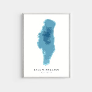 Lake Winnebago, Wisconsin | PHOTO PRINT or CANVAS | Modern Minimalist Depth Map Wall Decor Art, Unframed