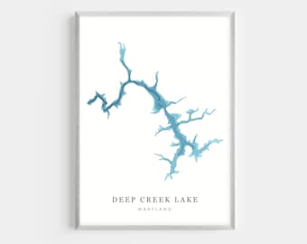Deep Creek Lake, Maryland | PHOTO PRINT or CANVAS | Modern Minimalist Depth Map Wall Decor Art, Unframed