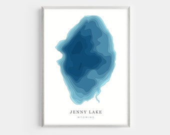Jenny Lake, Wyoming | PHOTO PRINT or CANVAS | Modern Minimalist Depth Map Wall Decor Art, Unframed
