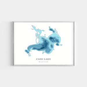 Cass Lake, Michigan | PHOTO PRINT or CANVAS | Modern Minimalist Depth Map Wall Decor Art, Unframed