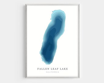 Fallen Leaf Lake, California | PHOTO PRINT or CANVAS | Modern Minimalist Depth Map Wall Decor Art, Unframed