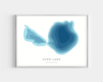 Glen Lake, Michigan | PHOTO or CANVAS Print | Minimalist Depth Map Art, UNFRAMED