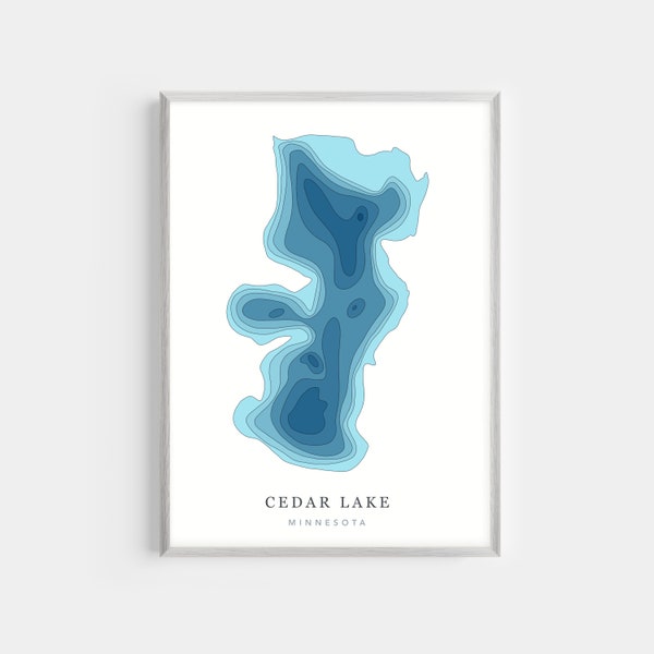 Cedar Lake, Minnesota | PHOTO or CANVAS Print | Minimalist Depth Map Art, UNFRAMED