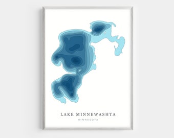 Lake Minnewashta, Minnesota  | PHOTO or CANVAS Print | Minimalist Depth Map Art, UNFRAMED