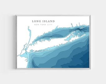 Long Island, New York City | PHOTO PRINT or CANVAS | Modern Minimalist Depth Map Wall Decor Art, Unframed