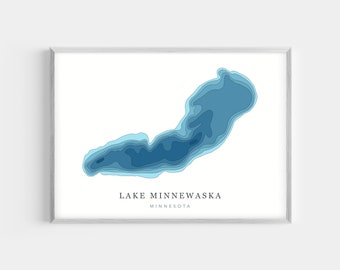 Lake Minnewaska, Minnesota  | PHOTO or CANVAS Print | Minimalist Depth Map Art, UNFRAMED