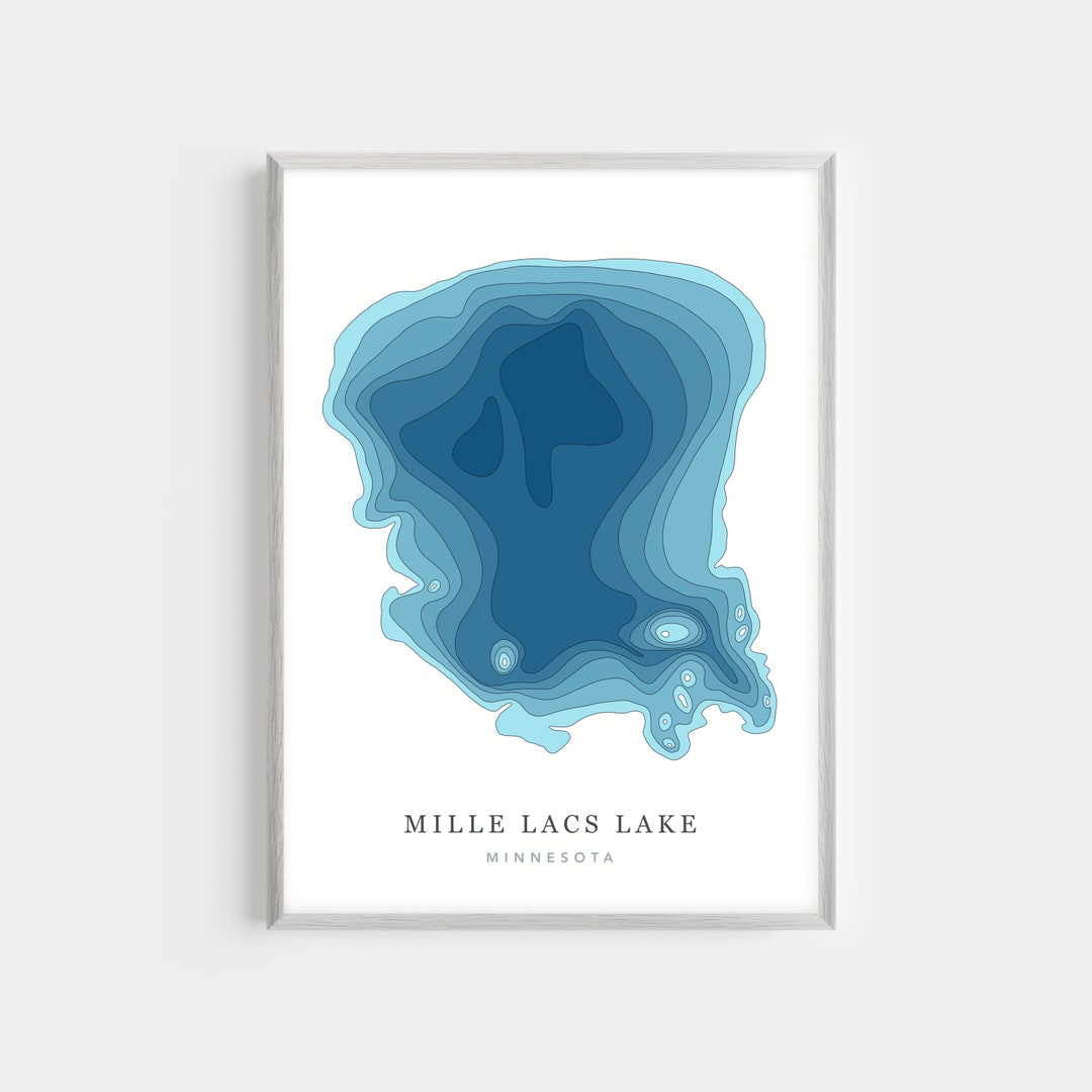 Mille Lacs Lake, Minnesota PHOTO or CANVAS Print Minimalist Depth Map