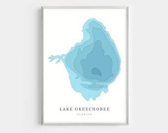 Lake Okeechobee, Florida | PHOTO PRINT or CANVAS | Modern Minimalist Depth Map Wall Decor Art, Unframed