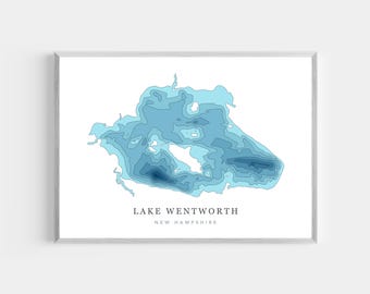 Lake Wentworth, New Hampshire | PHOTO PRINT or CANVAS | Modern Minimalist Depth Map Wall Decor Art, Unframed