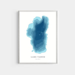 Lake Tahoe | PHOTO or CANVAS Print | Minimalist Depth Map Art, UNFRAMED