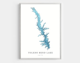 Toledo Bend Lake | PHOTO PRINT or CANVAS | Modern Minimalist Depth Map Wall Decor Art, Unframed