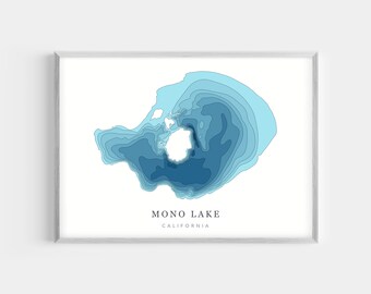 Mono Lake, California | PHOTO PRINT or CANVAS | Modern Minimalist Depth Map Wall Decor Art, Unframed