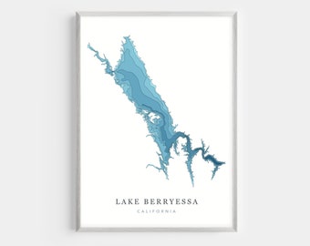 Lake Berryessa, California | PHOTO PRINT or CANVAS | Modern Minimalist Depth Map Wall Decor Art, Unframed