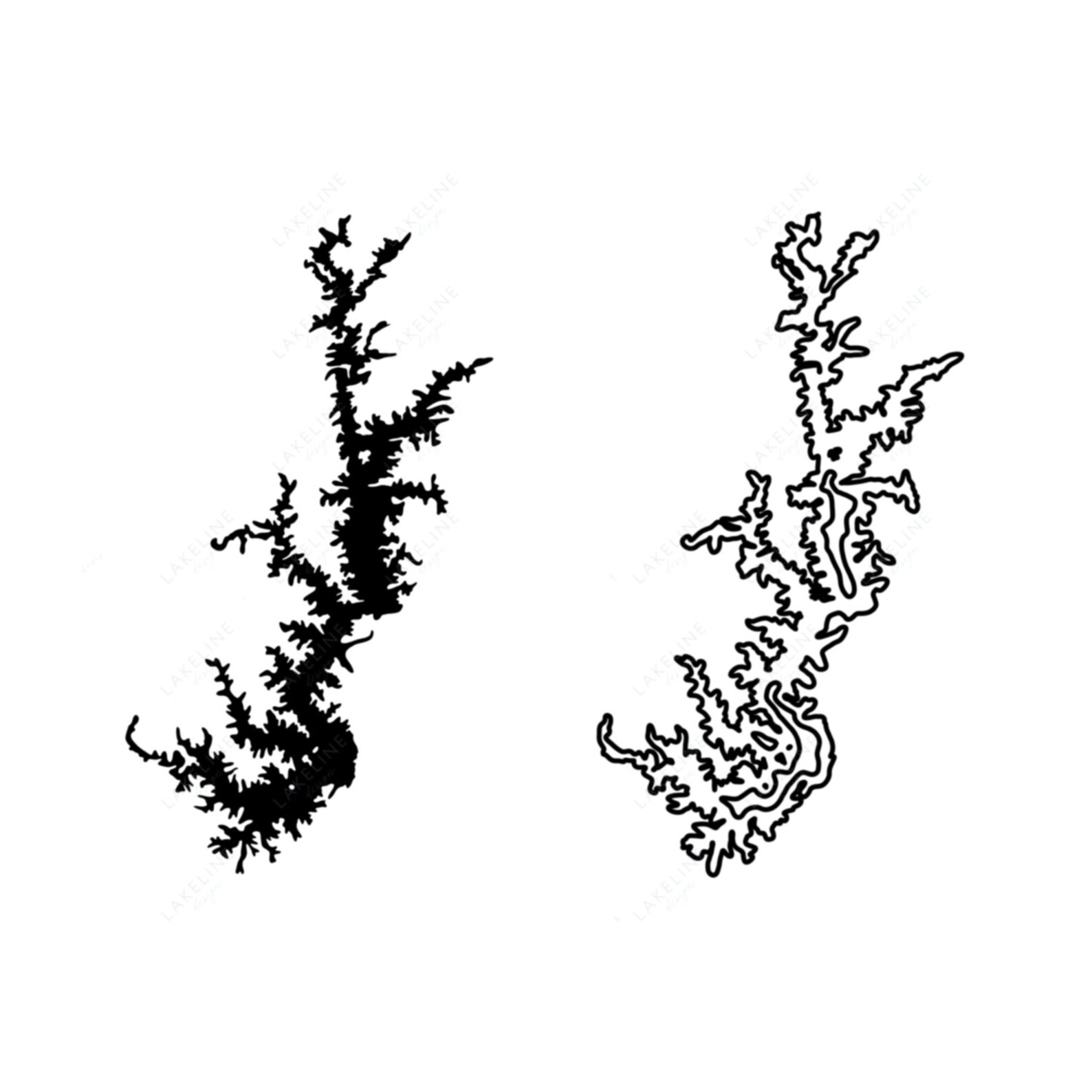Lake Keowee Decal Depth Map Outline Bathymetric Contours Etsy