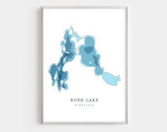 Rush Lake, Minnesota | PHOTO or CANVAS Print | Minimalist Depth Map Art, UNFRAMED