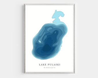 Lake Pulaski, Minnesota  | PHOTO or CANVAS Print | Minimalist Depth Map Art, UNFRAMED
