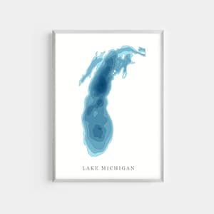 Lake Michigan  | PHOTO PRINT or CANVAS | Modern Minimalist Depth Map Wall Decor Art, Unframed