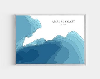 Amalfi Coast, Italy | PHOTO PRINT or CANVAS | Modern Minimalist Depth Map Wall Decor Art, Unframed