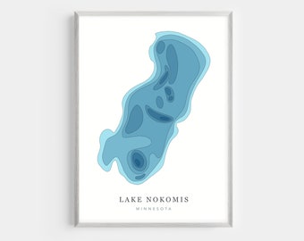 Lake Nokomis, Minnesota  | PHOTO or CANVAS Print | Minimalist Depth Map Art, UNFRAMED