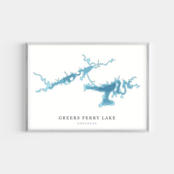 Lago Greers Ferry, Arkansas / IMPRESIÓN FOTOGRÁFICA o LIENZO / Mapa de profundidad minimalista moderno para decoración de pared, sin marco