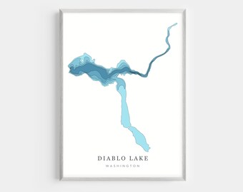 Diablo Lake, Washington | PHOTO PRINT or CANVAS | Modern Minimalist Depth Map Wall Decor Art, Unframed