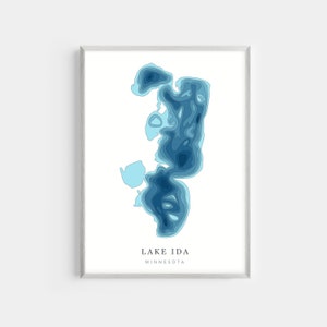 Lake Ida, Minnesota  | PHOTO PRINT or CANVAS | Modern Minimalist Depth Map Wall Decor Art, Unframed