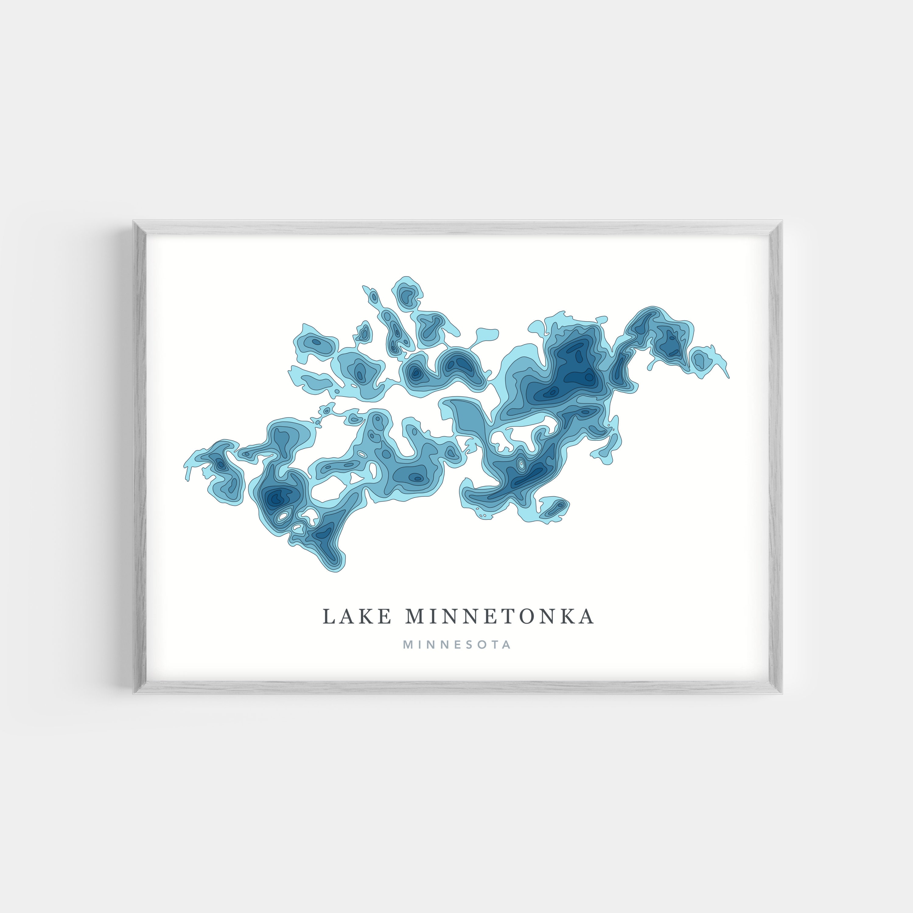 Lake Minnetonka, Minnesota  | PHOTO PRINT or CANVAS | Modern Minimalist Depth Map Wall Decor Art, Unframed