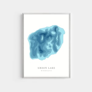 Green Lake, Minnesota  | PHOTO PRINT or CANVAS | Modern Minimalist Depth Map Wall Decor Art, Unframed