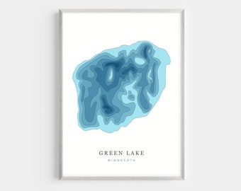 Green Lake, Minnesota  | PHOTO or CANVAS Print | Minimalist Depth Map Art, UNFRAMED