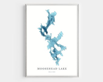 Moosehead Lake, Maine | PHOTO PRINT or CANVAS | Modern Minimalist Depth Map Wall Decor Art, Unframed