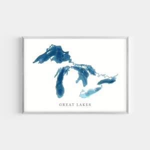 Great Lakes  | PHOTO or CANVAS Print | Minimalist Depth Map Art, UNFRAMED