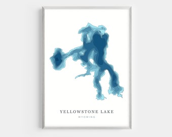 Yellowstone Lake, Wyoming | PHOTO PRINT or CANVAS | Modern Minimalist Depth Map Wall Decor Art, Unframed