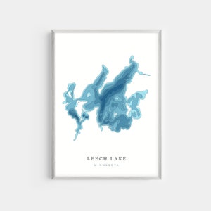 Leech Lake, Minnesota | PHOTO or CANVAS Print | Minimalist Depth Map Art, UNFRAMED