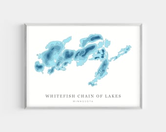 Whitefish Chain, Minnesota | PHOTO or CANVAS Print | Minimalist Depth Map Art, UNFRAMED