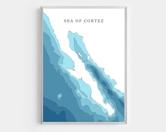 Sea of Cortez, Gulf of California | PHOTO PRINT or CANVAS | Modern Minimalist Depth Map Wall Decor Art, Unframed