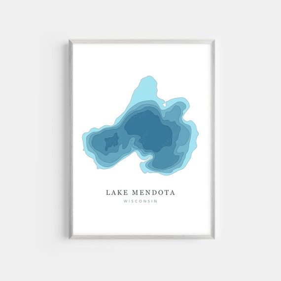 Lake Mendota WI Depth Map Print Contours bathymétriques Etsy