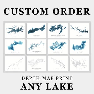 CUSTOM Lake Depth Map PHOTO or CANVAS Print | Minimalist Depth Map Art, Unframed