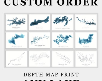 CUSTOM Lake Depth Map PHOTO or CANVAS Print | Minimalist Depth Map Art, Unframed