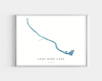 Lady Bird Lake, Texas | PHOTO PRINT or CANVAS | Modern Minimalist Depth Map Wall Decor Art, Unframed