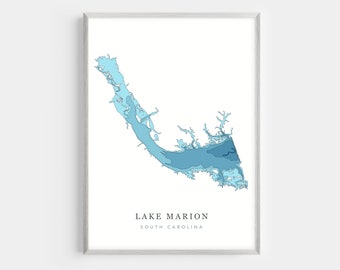 Lake Marion, South Carolina | PHOTO PRINT or CANVAS | Modern Minimalist Depth Map Wall Decor Art, Unframed