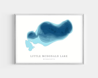 Little McDonald Lake, Minnesota | PHOTO or CANVAS Print | Minimalist Depth Map Art, UNFRAMED